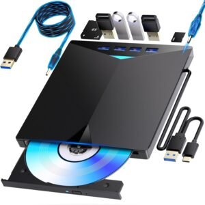 ブルーレイドライブ外付け！さらに速外付けブルーレイドライブ USB-A/C対応 BD/DVD/CD 再生・読み込み・書き込み対応 ポータブルBlu-rayプレーヤー Windows 7-11/Mac OSパソコン対応電源ケーブル付属（black）